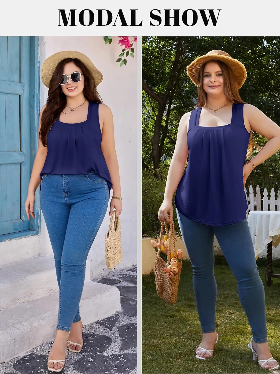 V FOR CITY Women Plus Size Loose Tank Tops with Built in Bra Square Neck Summer Shirts Flowy Casual Tunic