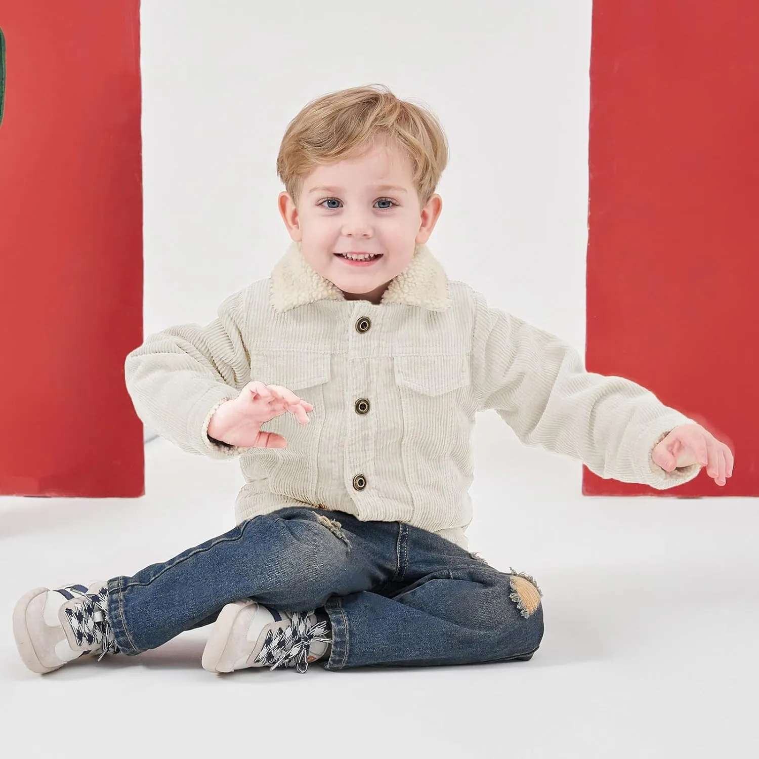 Volunboy Baby Boy Corduroy Jacket Toddler Fleece Winter Coat Kid Sherpa Lined Button Down Warm Outwear