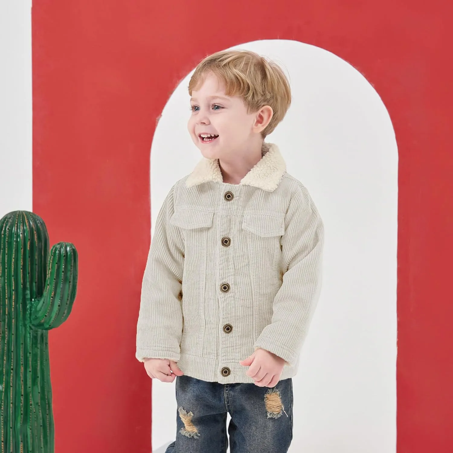 Volunboy Baby Boy Corduroy Jacket Toddler Fleece Winter Coat Kid Sherpa Lined Button Down Warm Outwear