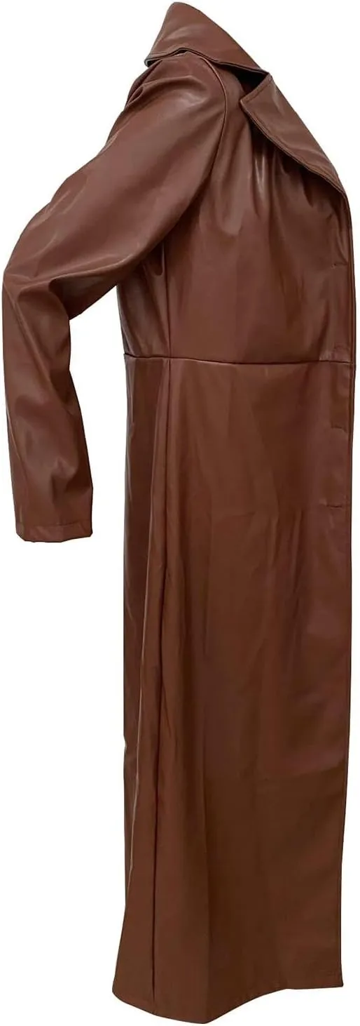 watersouprty Women's Long PU leather Slim Cardigan Vintage Outerwear Maxi Long Sleeve Blazers Coat