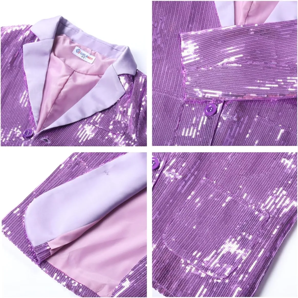 WELAKEN Girls Sequin Blazers Jacket Long Sleeve Notched Lapel Button Down Suit Coat with Pockets