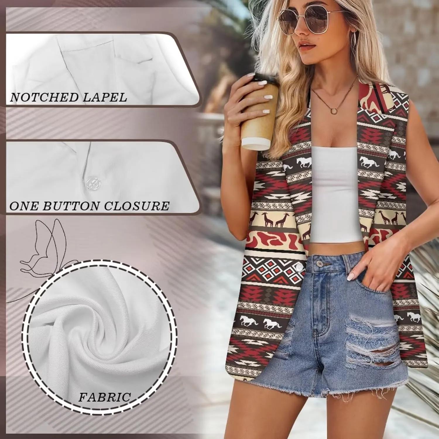 Western Vest For Women,Casual Women Suit Vest,Slim Sleeveless Blazers,S-5XL