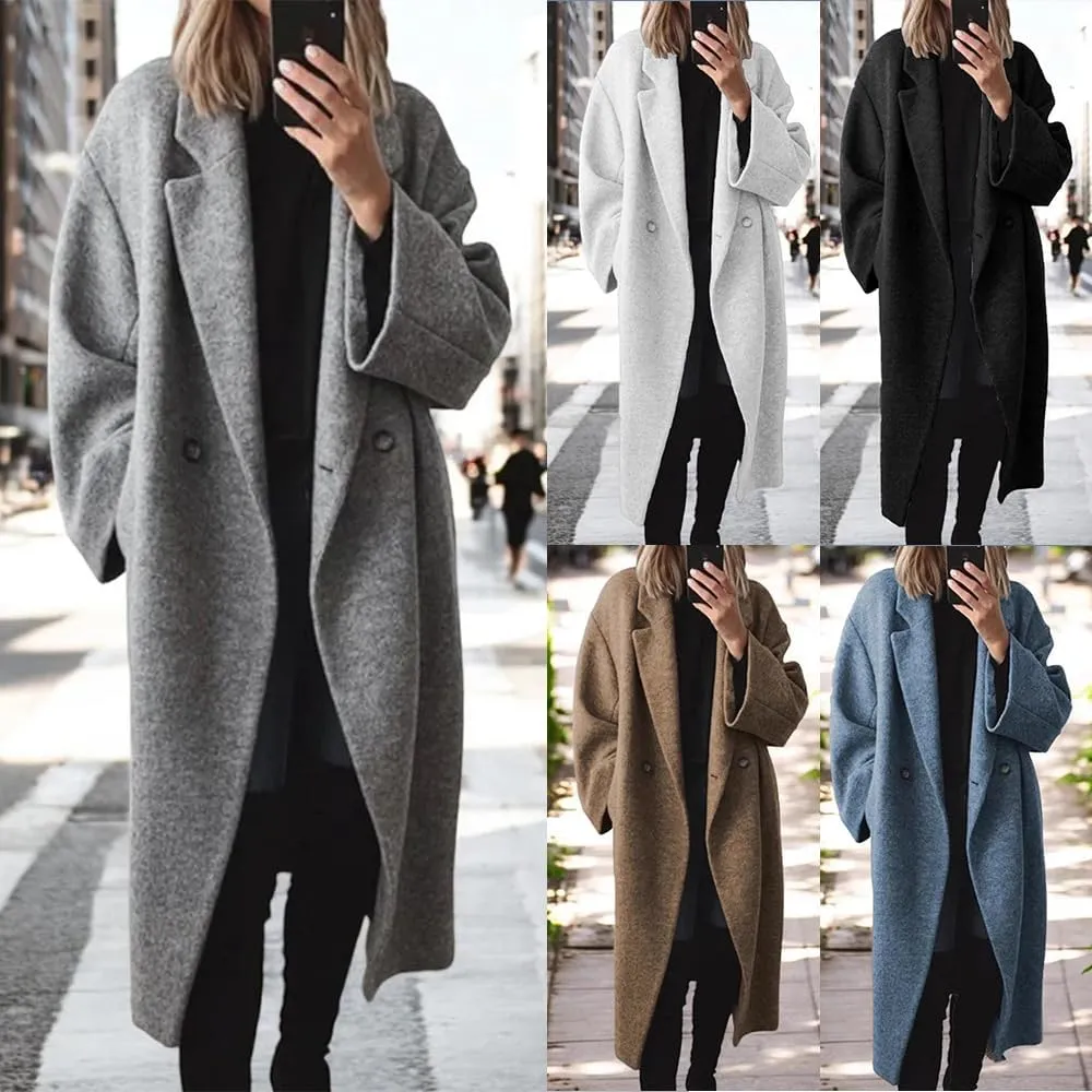 Winter Trench Coat Women Casual Long Sleeve Coat Long Oversized Button Down Overcoats
