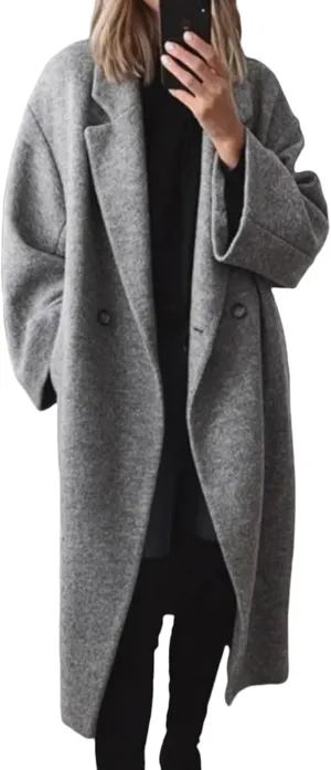 Winter Trench Coat Women Casual Long Sleeve Coat Long Oversized Button Down Overcoats