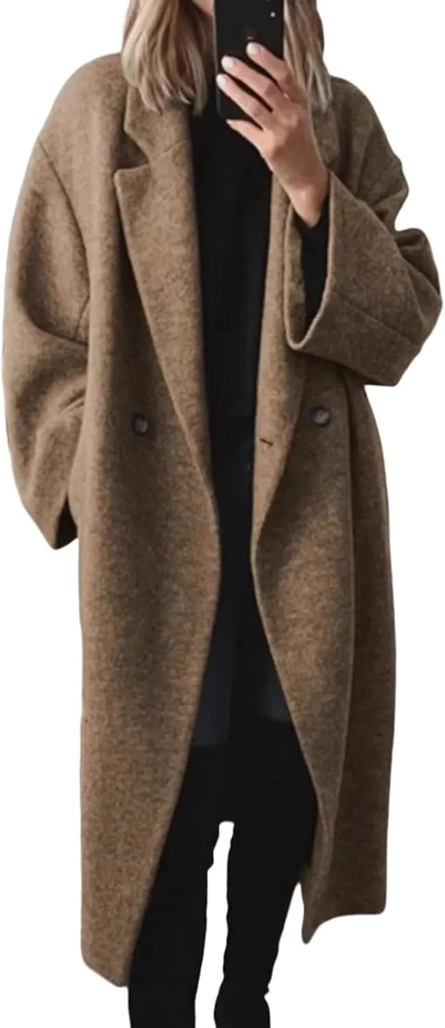 Winter Trench Coat Women Casual Long Sleeve Coat Long Oversized Button Down Overcoats
