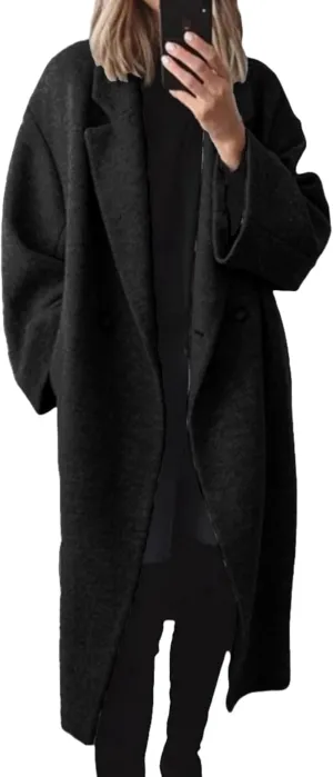 Winter Trench Coat Women Casual Long Sleeve Coat Long Oversized Button Down Overcoats