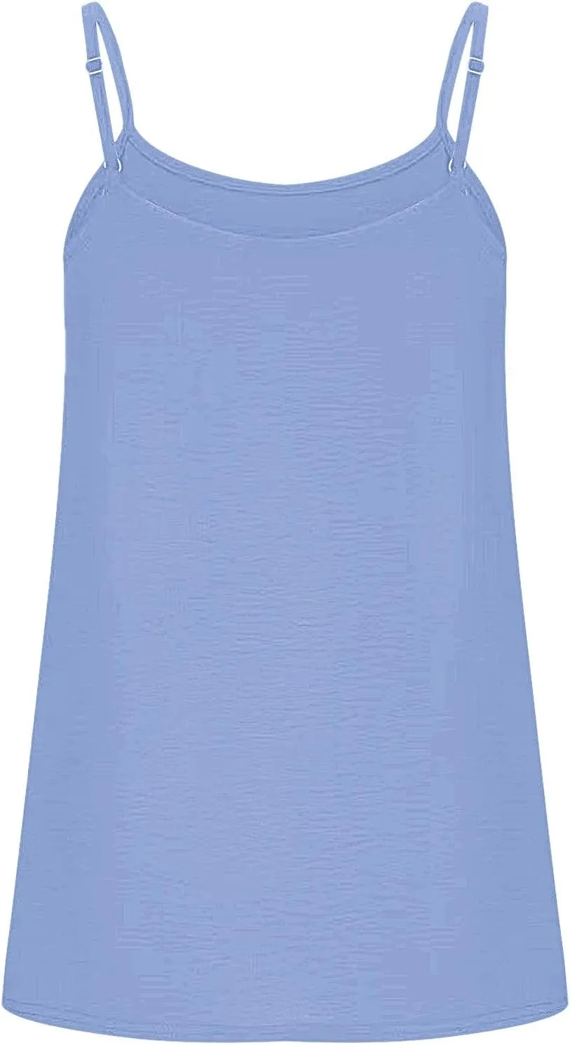 Women Basic Solid Color Crew Neck Camisole Adjustable Spaghetti Strap Ice Silk Wrinkled Backless Loose Tank Top