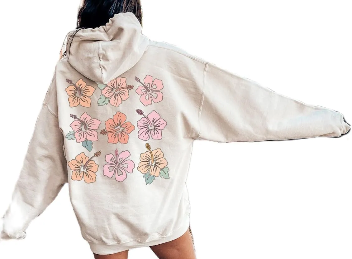 Women Floral Print Preppy Hoodies Y2k Long Sleeve Oversized Sweatshirt Aesthetic Flower Graphic Hooded Pullover Top