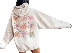 Women Floral Print Preppy Hoodies Y2k Long Sleeve Oversized Sweatshirt Aesthetic Flower Graphic Hooded Pullover Top