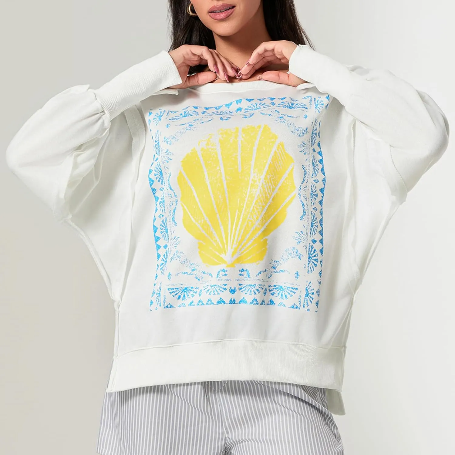 Women Oversized Star Graphic Sweatshirt Long Sleeve Drop Shoulder Shirts Top Y2k Retro Aesthetic Pullover Hoodies