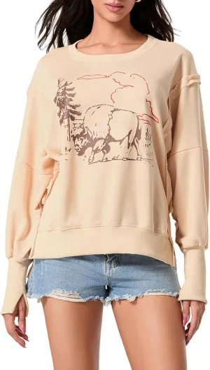 Women Oversized Star Graphic Sweatshirt Long Sleeve Drop Shoulder Shirts Top Y2k Retro Aesthetic Pullover Hoodies