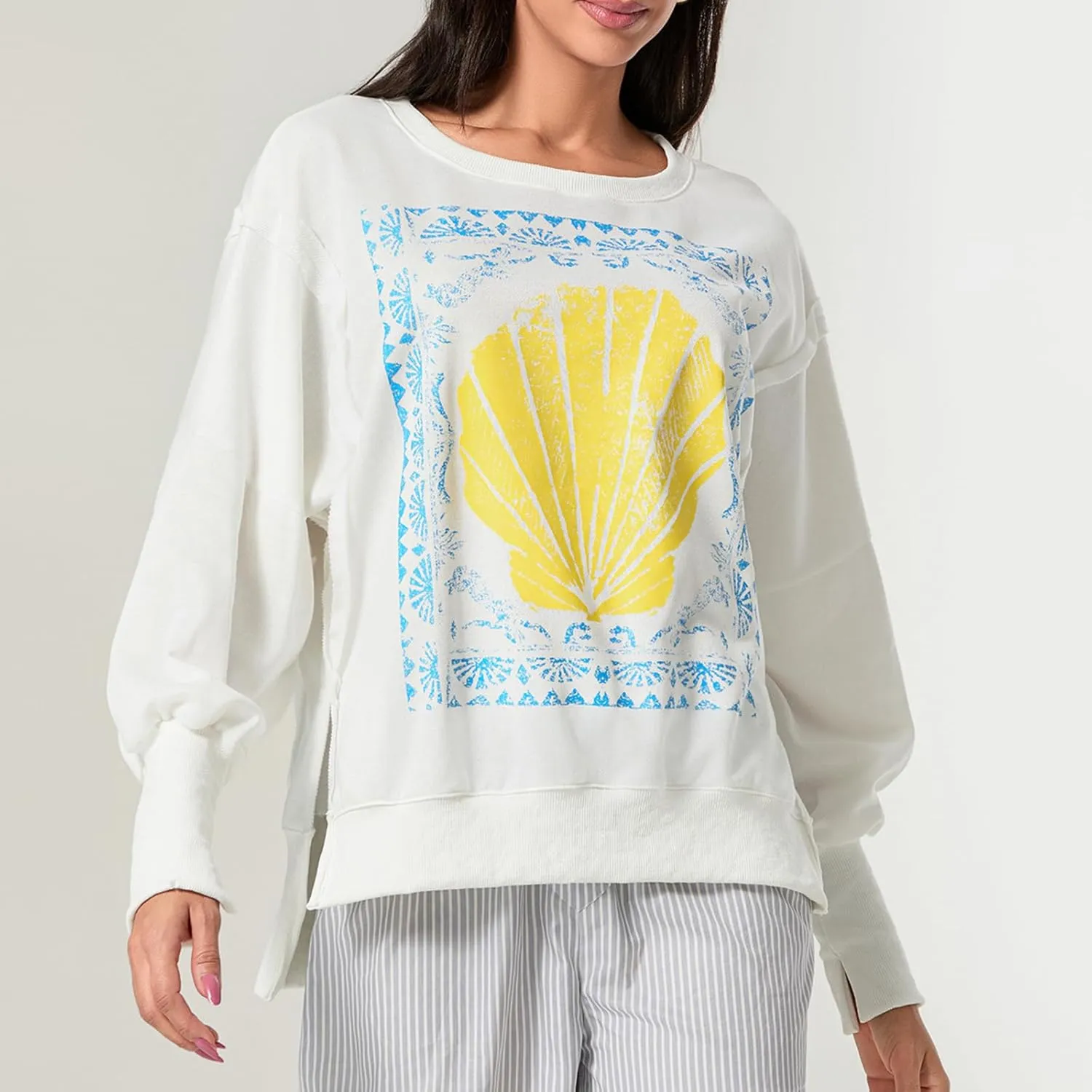 Women Oversized Star Graphic Sweatshirt Long Sleeve Drop Shoulder Shirts Top Y2k Retro Aesthetic Pullover Hoodies