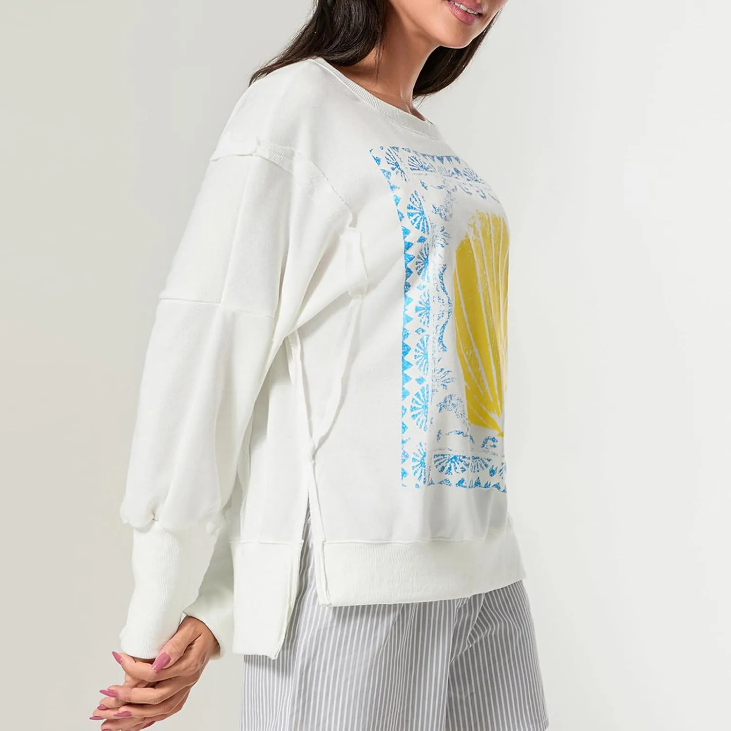 Women Oversized Star Graphic Sweatshirt Long Sleeve Drop Shoulder Shirts Top Y2k Retro Aesthetic Pullover Hoodies