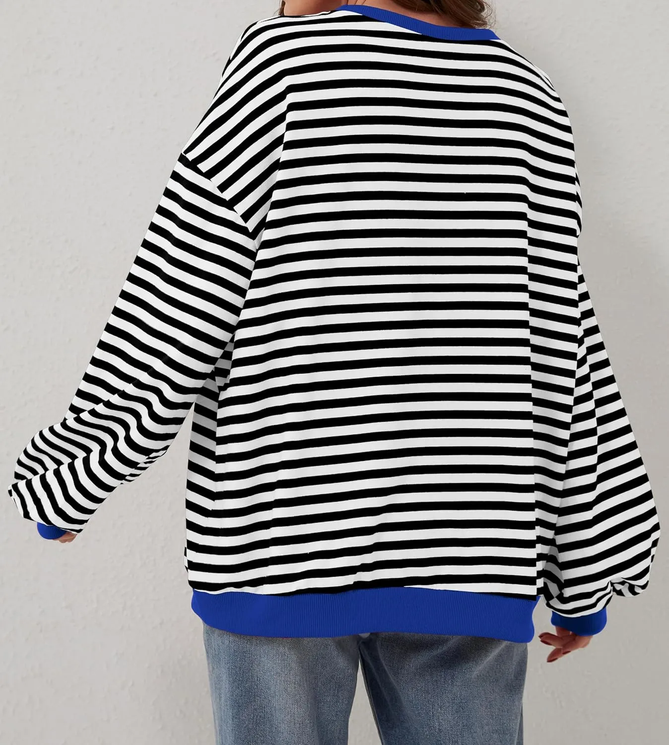 Women Oversized Striped Color Block Long Sleeve Crew Neck Sweatshirt Casual Loose Pullover Y2K Shirt Top