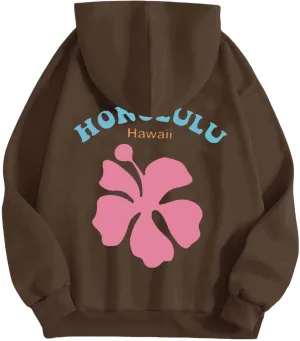 Women Pink Hoodie Cute Letter Floral Graphic Hoodies Y2k Preppy Girls Sweatshirt Oversized Casual Fashion Pullover