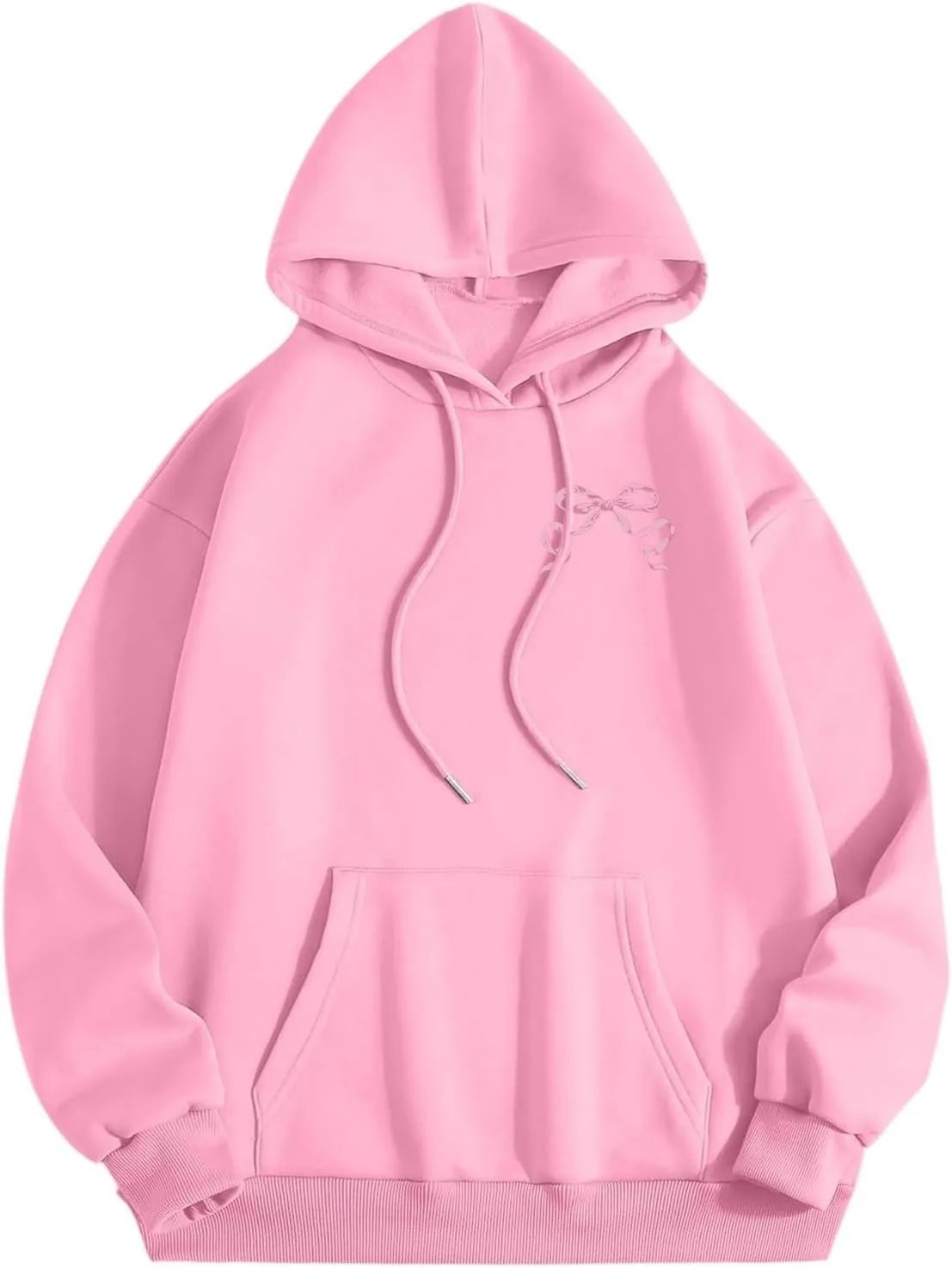 Women Pink Hoodie Cute Teen Girls Crewneck Graphic Hoodies Drawstring Pullover Sweatshirts Y2K Preppy Pocket Sweatshirt