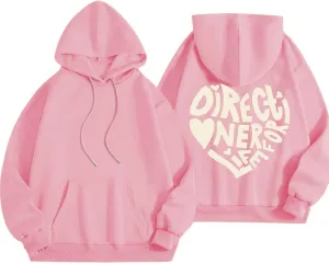 Women Pink Hoodie Cute Teen Girls Crewneck Graphic Hoodies Drawstring Pullover Sweatshirts Y2K Preppy Pocket Sweatshirt