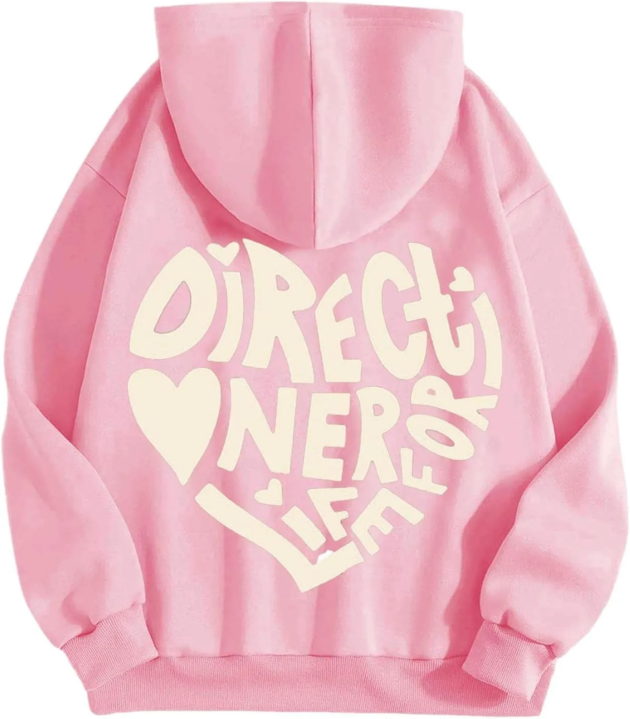 Women Pink Hoodie Cute Teen Girls Crewneck Graphic Hoodies Drawstring Pullover Sweatshirts Y2K Preppy Pocket Sweatshirt