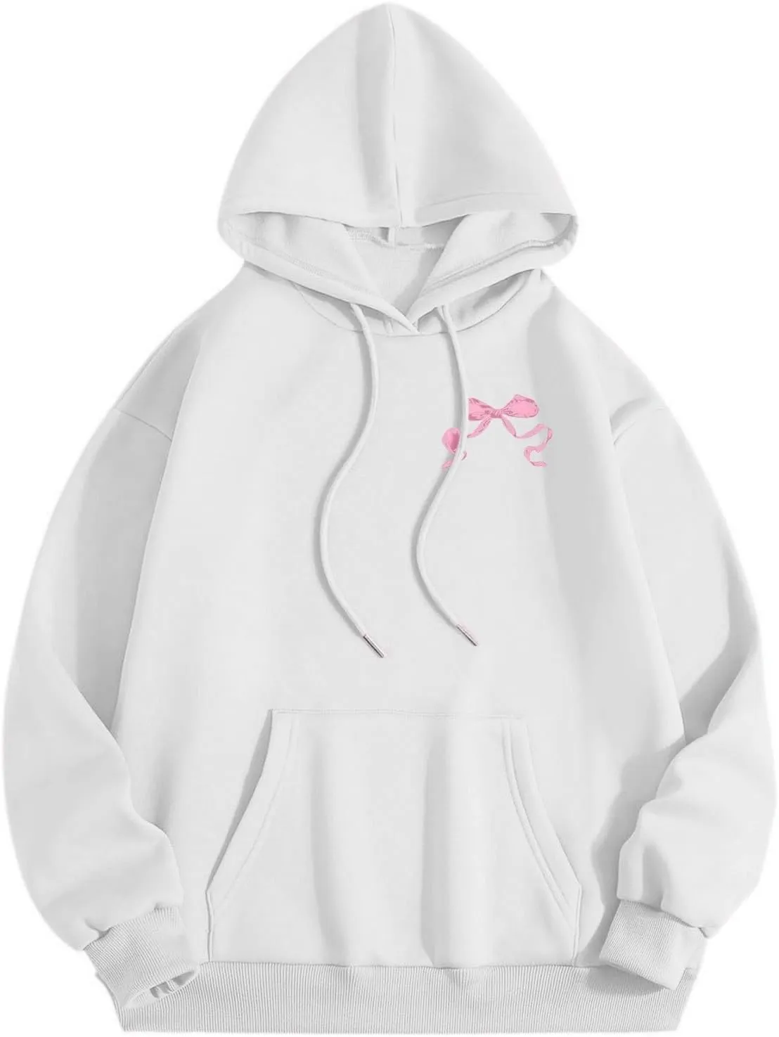 Women Pink Hoodie Cute Teen Girls Crewneck Graphic Hoodies Drawstring Pullover Sweatshirts Y2K Preppy Pocket Sweatshirt
