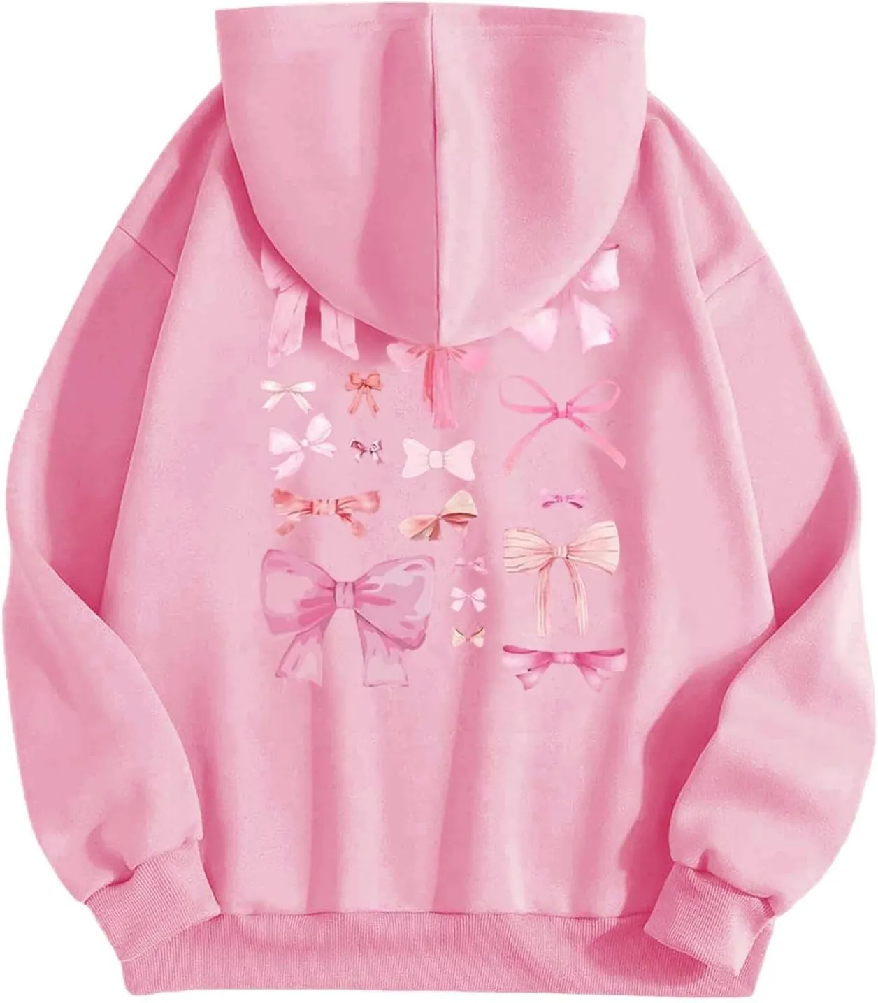 Women Pink Hoodie Cute Teen Girls Crewneck Graphic Hoodies Drawstring Pullover Sweatshirts Y2K Preppy Pocket Sweatshirt