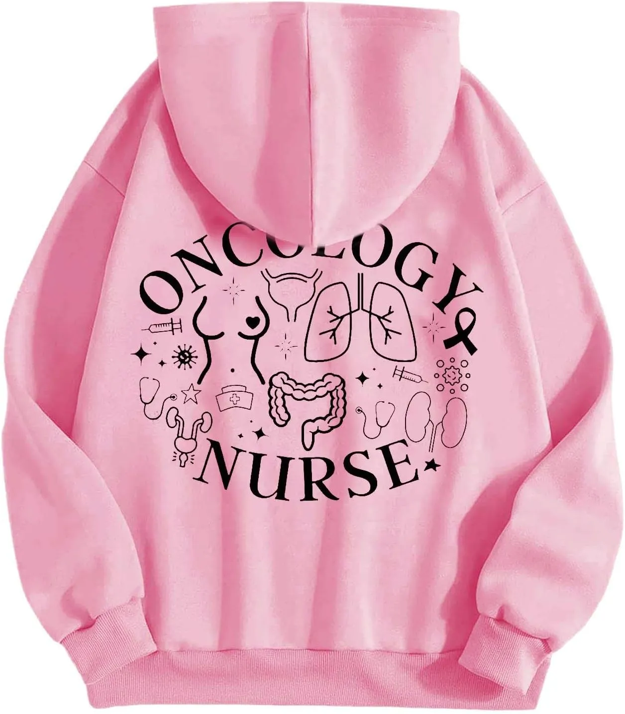 Women Pink Hoodie Cute Teen Girls Crewneck Graphic Hoodies Drawstring Pullover Sweatshirts Y2K Preppy Pocket Sweatshirt