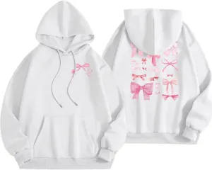 Women Pink Hoodie Cute Teen Girls Crewneck Graphic Hoodies Drawstring Pullover Sweatshirts Y2K Preppy Pocket Sweatshirt