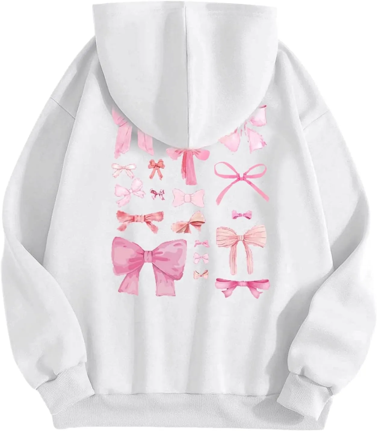 Women Pink Hoodie Cute Teen Girls Crewneck Graphic Hoodies Drawstring Pullover Sweatshirts Y2K Preppy Pocket Sweatshirt