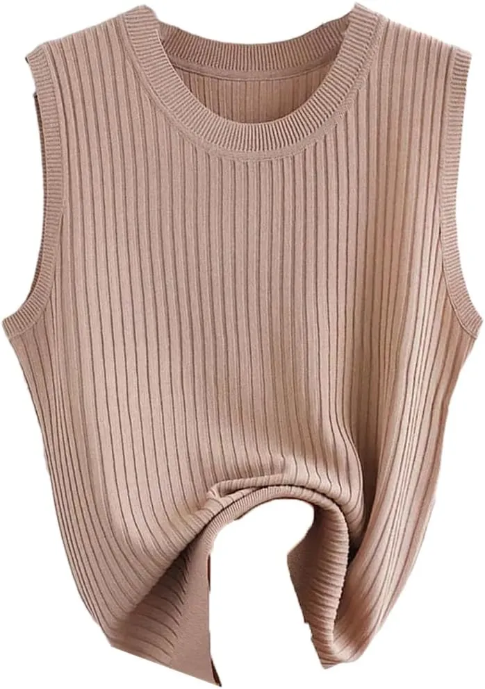 Women Solid Crop Camisole Knit Slim Sleeveless V-Neck Casual Tops
