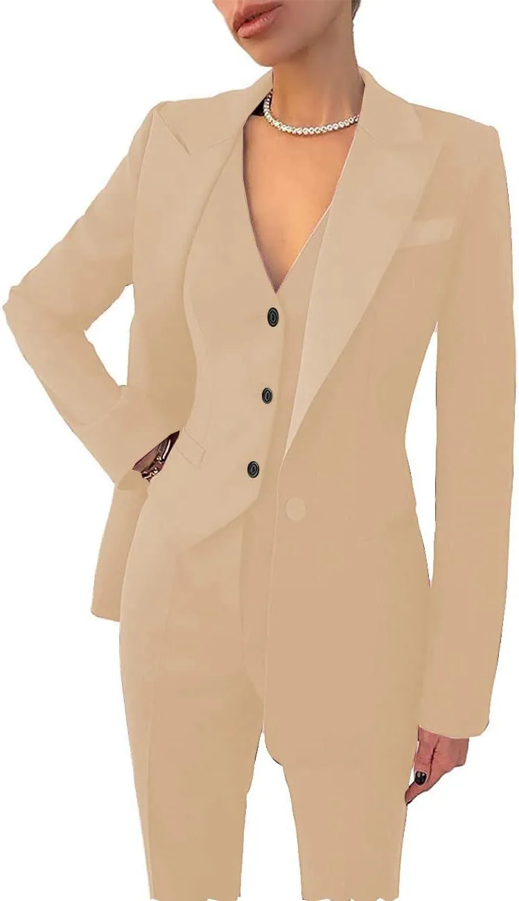 Women Suit Slim Fit Elegance Notch Lapel 3 Piece Workplace Style Jacket(Blazer Vest Pants
