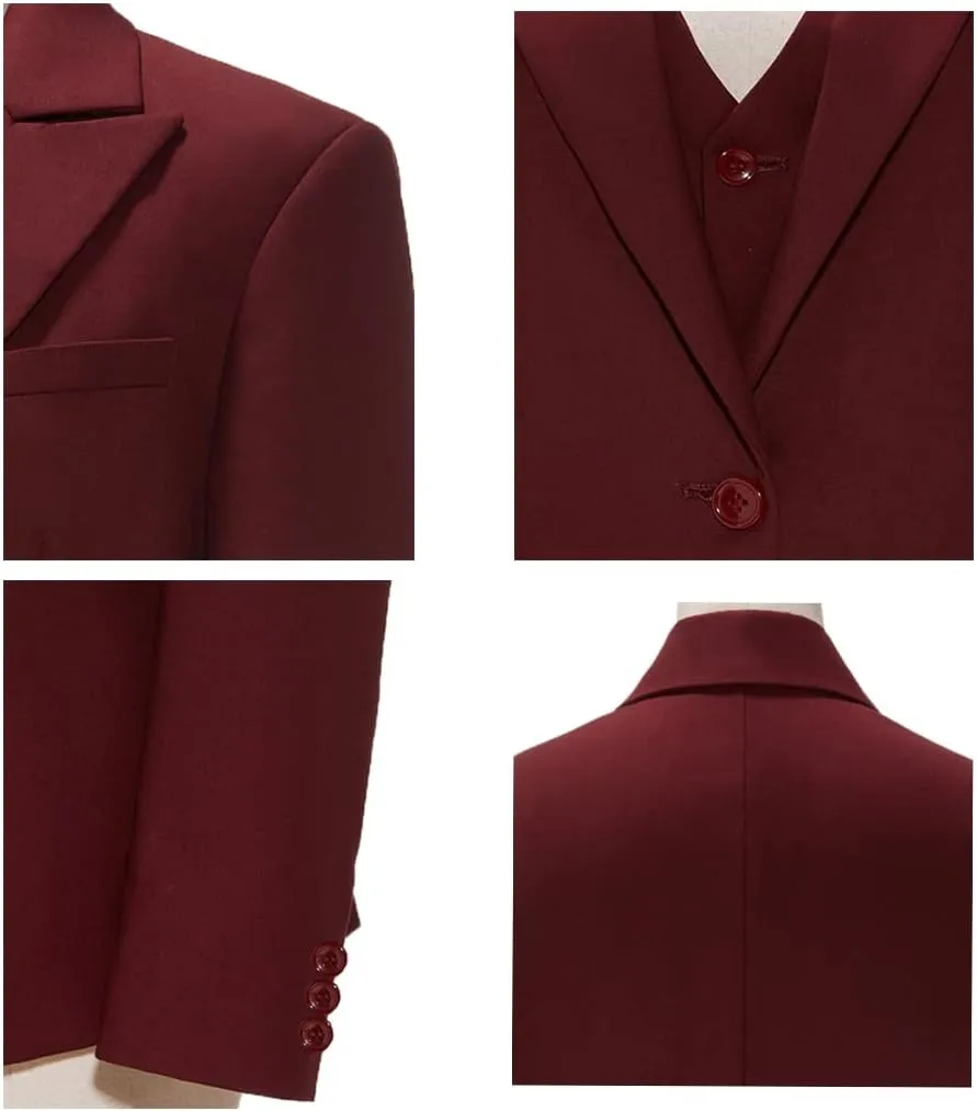 Women Suit Slim Fit Elegance Notch Lapel 3 Piece Workplace Style Jacket(Blazer Vest Pants