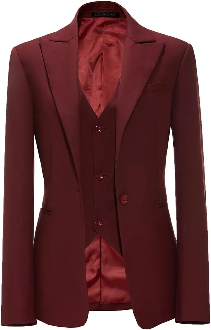Women Suit Slim Fit Elegance Notch Lapel 3 Piece Workplace Style Jacket(Blazer Vest Pants