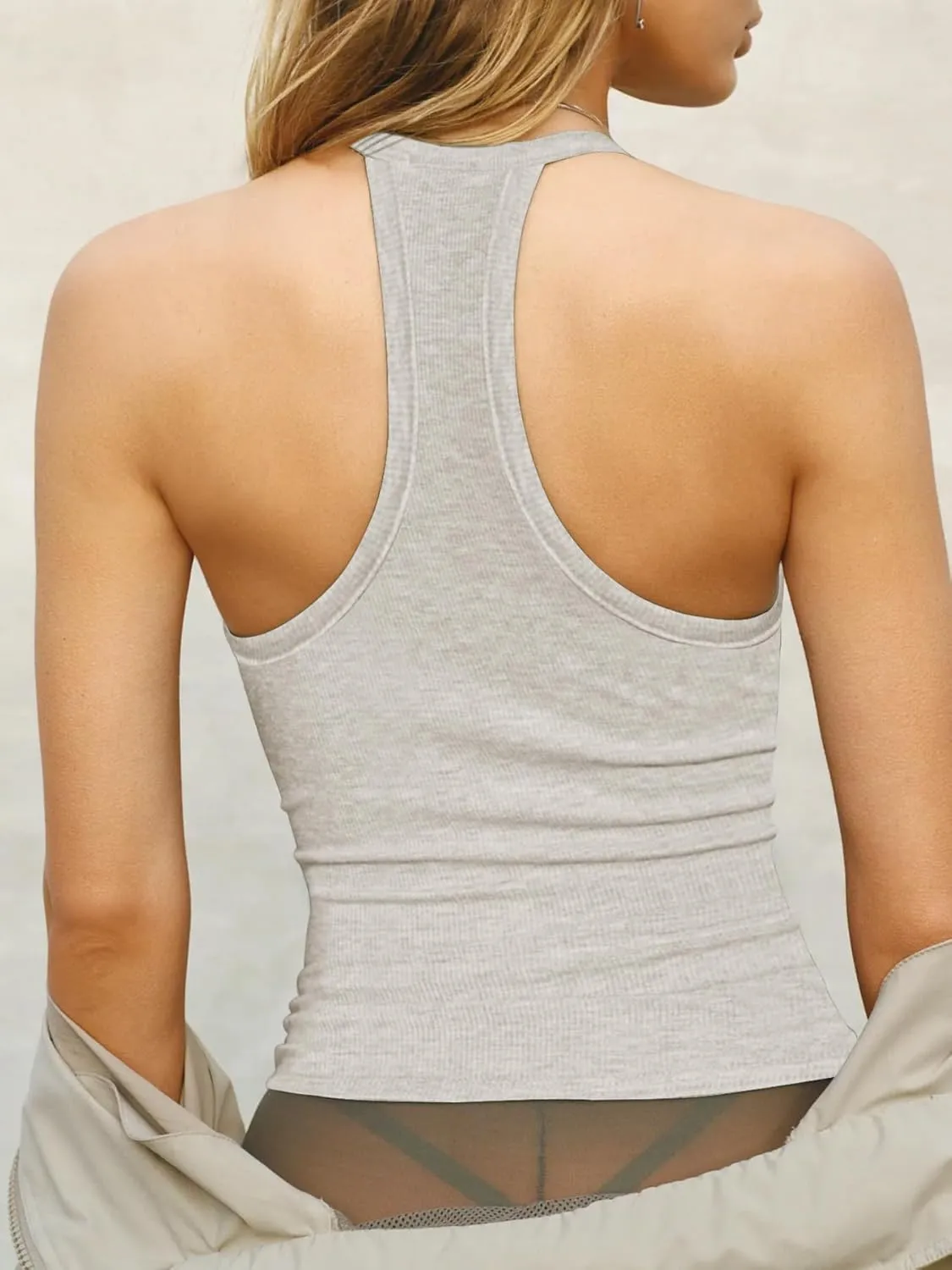 Women Workout Tops Racerback Tank Tops Basic Cute Summer 2025 Deep V Neck Going Out Slim Fit Shirts