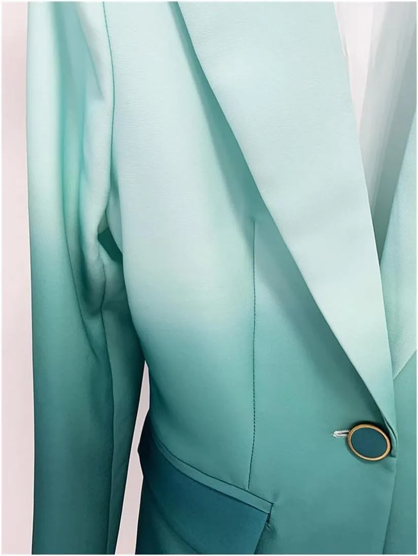 Women's 2024 Designer 2 Piece Outfits Suit Set Gradient Color Printed Single Button Blazer Flare Pants Suit