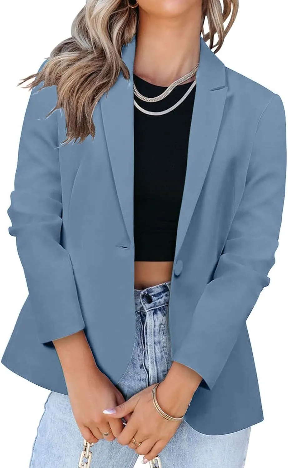 Women's 2024 Fall Business Casual Blazers Open Front Trendy Work Office Blazer Jacket Long Sleeve Solid Color Outwear