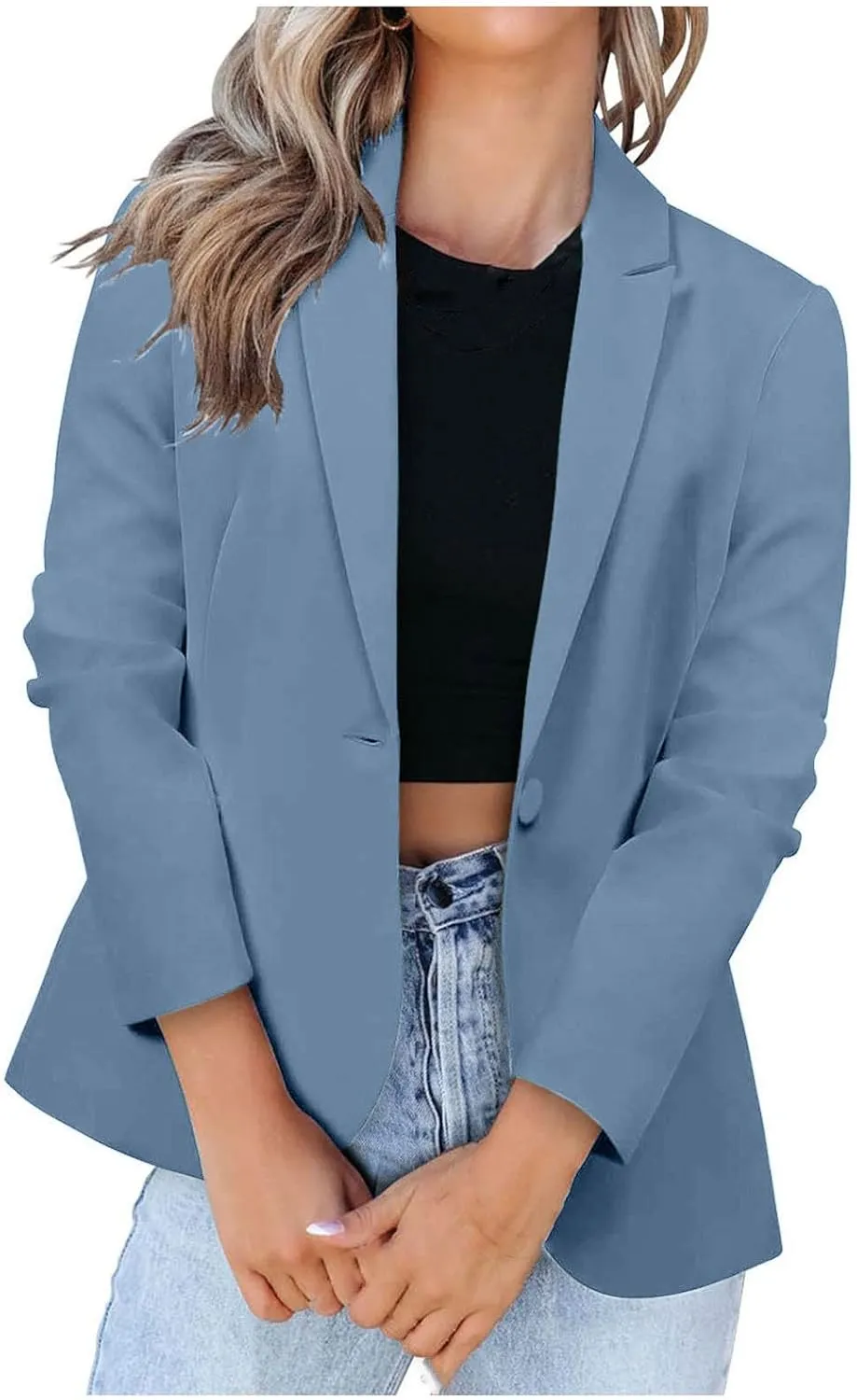 Women's 2024 Fall Business Casual Blazers Open Front Trendy Work Office Blazer Jacket Long Sleeve Solid Color Outwear