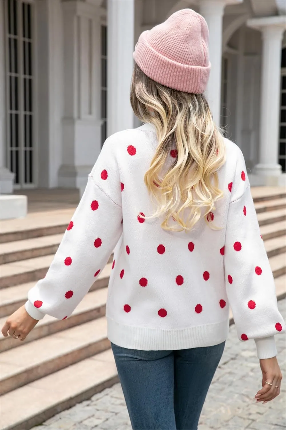 Womens Autumn Winter Sweaters Warm Comfortable Pullovers Casual Fashion Cardigans Ladies Polka Dot Knit Sweater