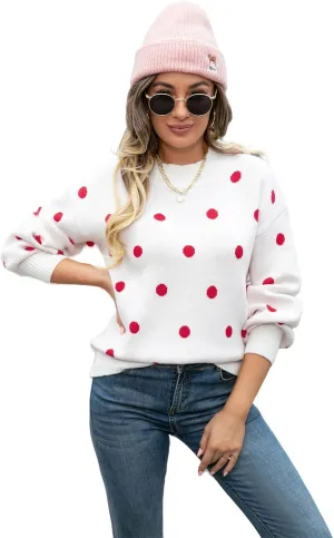 Womens Autumn Winter Sweaters Warm Comfortable Pullovers Casual Fashion Cardigans Ladies Polka Dot Knit Sweater