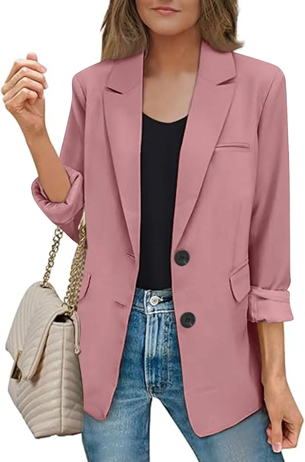 Womens Blazer Business Casual Button Long Sleeve Suit Jacket Summer Elegant Oversized Lightweight Blazers for Women