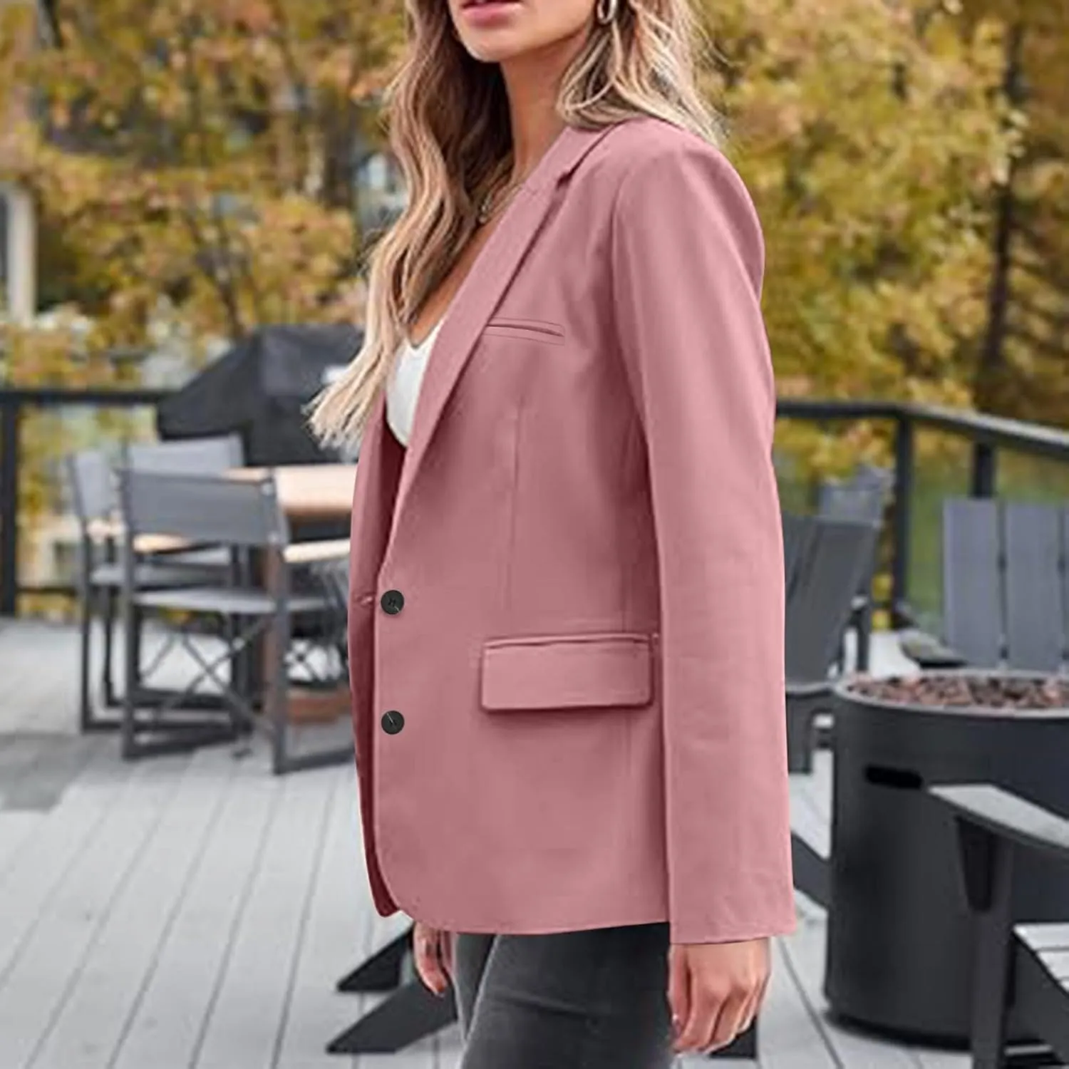 Womens Blazer Business Casual Button Long Sleeve Suit Jacket Summer Elegant Oversized Lightweight Blazers for Women