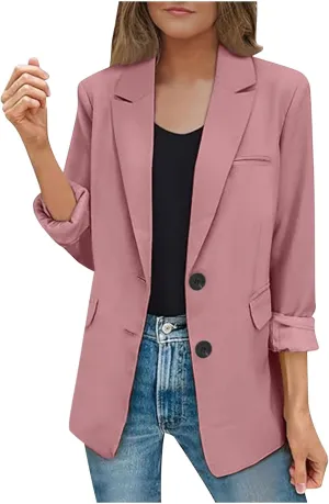 Womens Blazer Business Casual Button Long Sleeve Suit Jacket Summer Elegant Oversized Lightweight Blazers for Women