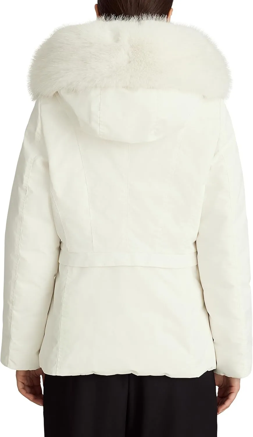 Women's Boston Heavy Nylon Parka Jacket With Attached Bib and Faux Fur Trim Hood