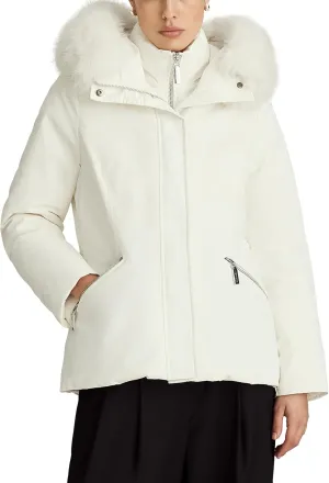 Women's Boston Heavy Nylon Parka Jacket With Attached Bib and Faux Fur Trim Hood