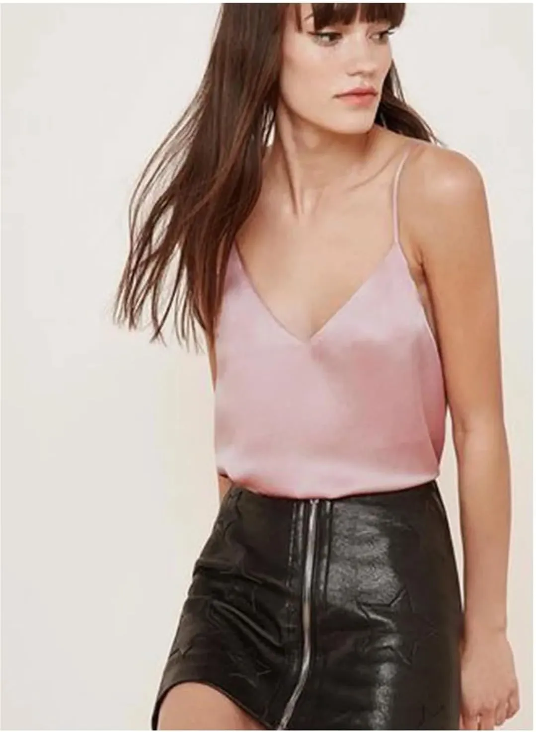 Women's Camisole Tops Neck V Neck Camisole Sleeveless Satin Silk Vest Summer Camisole