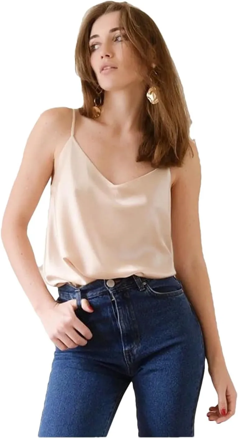Women's Camisole Tops Neck V Neck Camisole Sleeveless Satin Silk Vest Summer Camisole