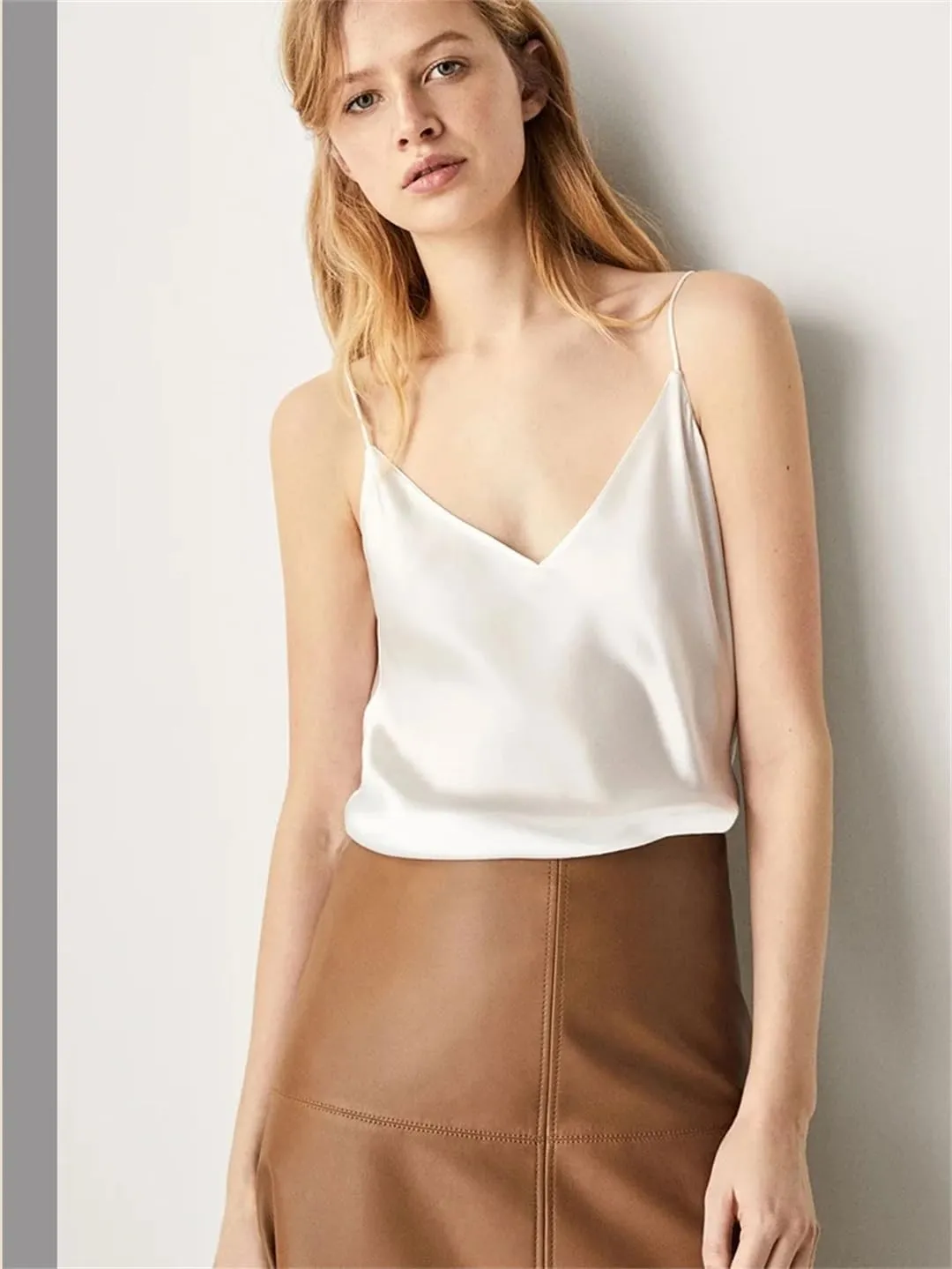 Women's Camisole Tops Neck V Neck Camisole Sleeveless Satin Silk Vest Summer Camisole
