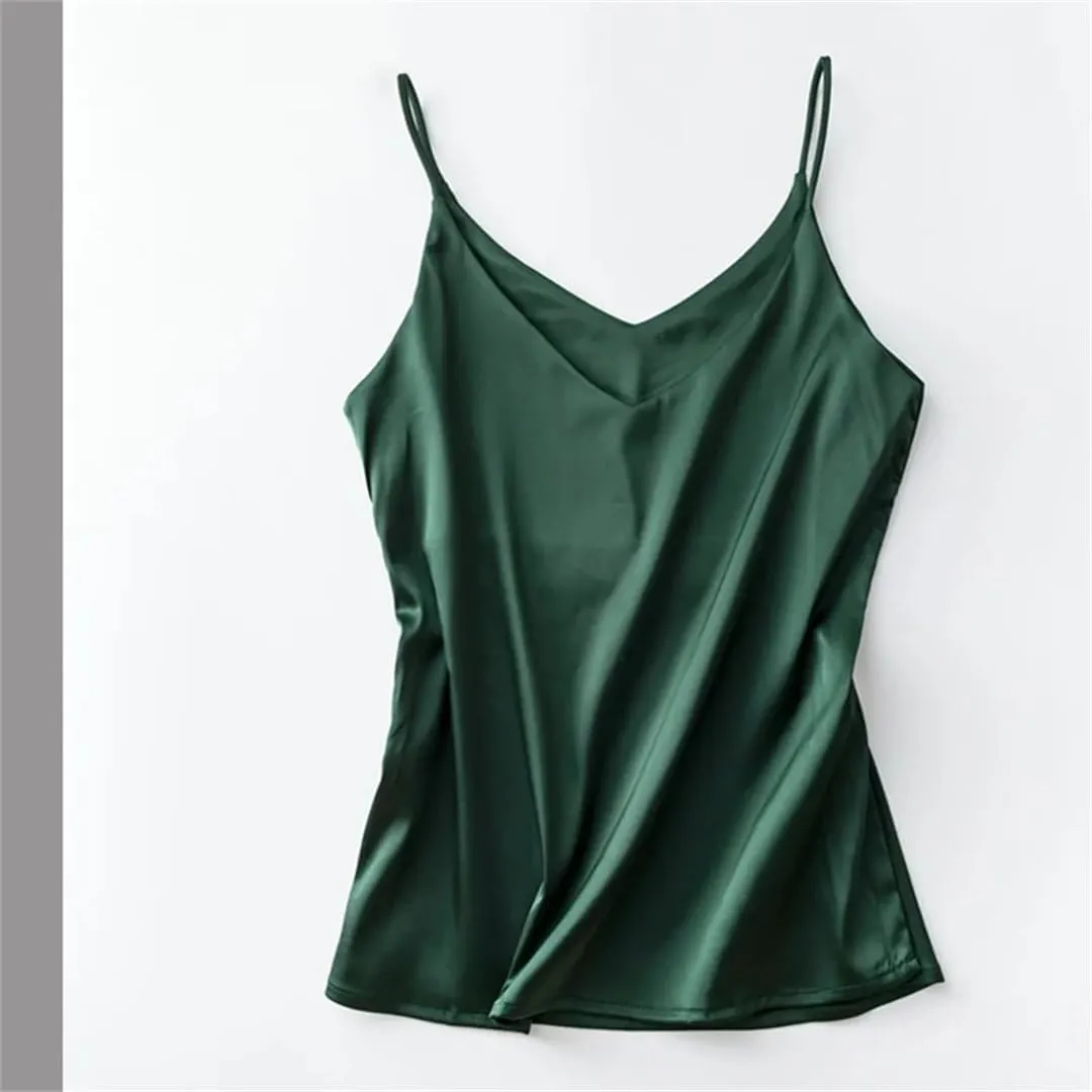 Women's Camisole Tops Neck V Neck Camisole Sleeveless Satin Silk Vest Summer Camisole