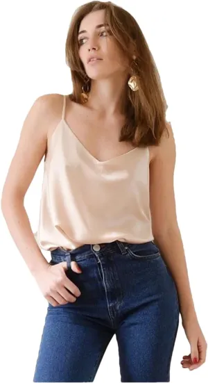 Women's Camisole Tops Neck V Neck Camisole Sleeveless Satin Silk Vest Summer Camisole