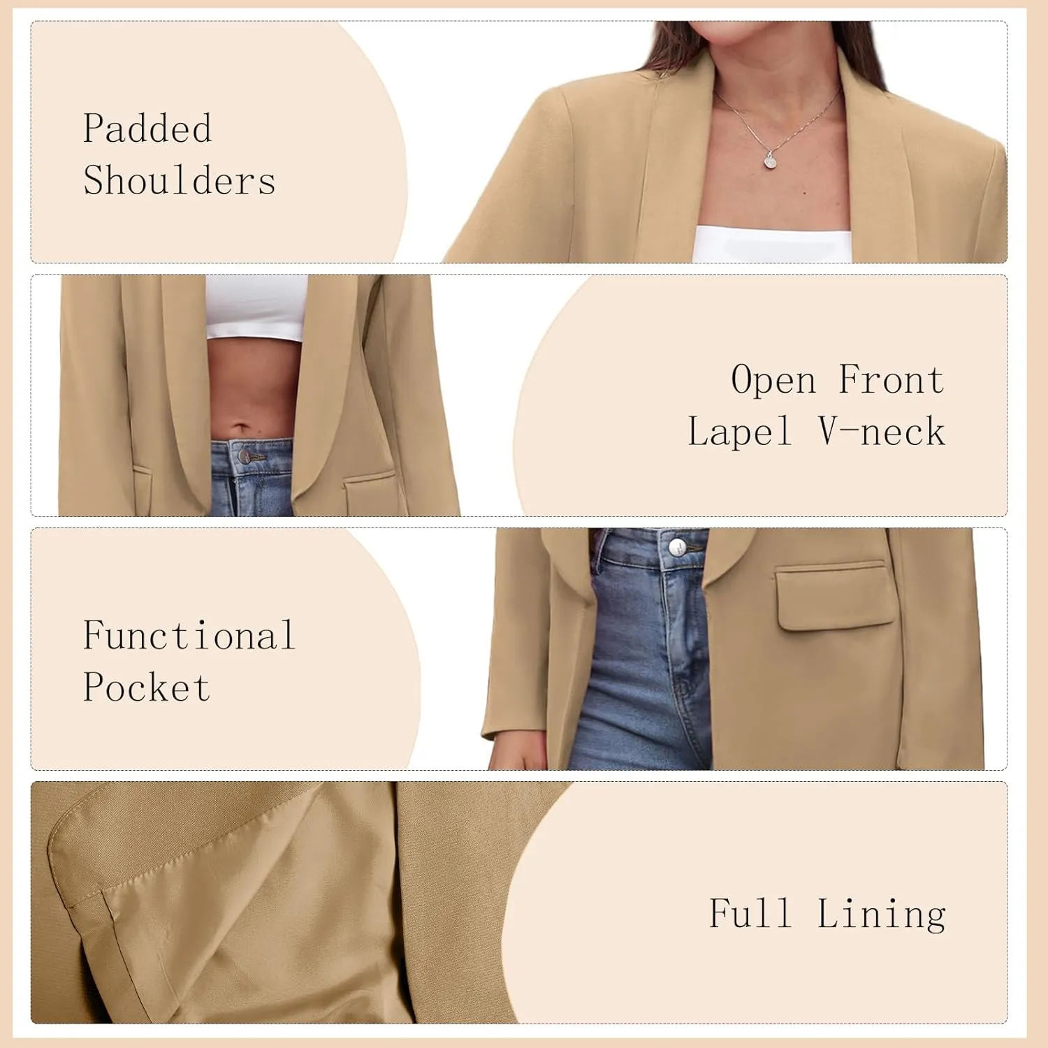 Womens Casual Blazers Open Front Long Sleeve Fashion Suit Jacket Work Office Suit 2025 Spring Fall Trendy