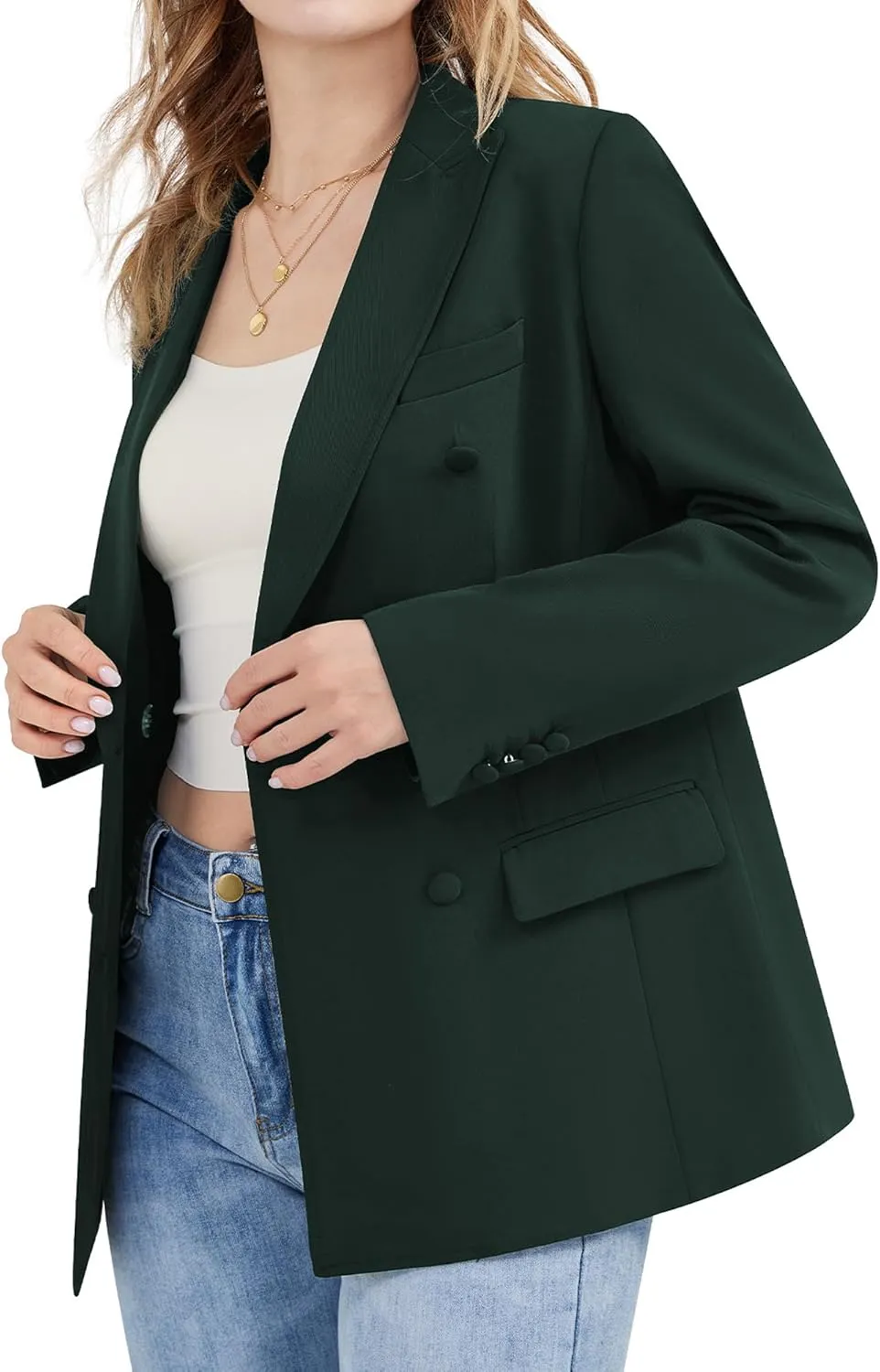 Women's Casual Long Sleeve Blazers Double Breasted Notch Lapel Suit Work Office Open Front Blazers Jacket