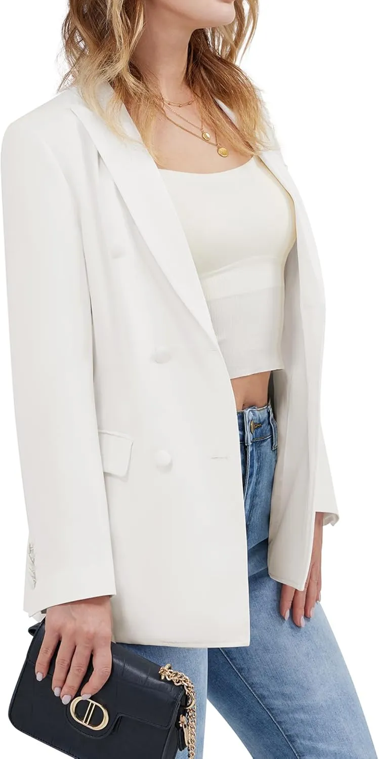 Women's Casual Long Sleeve Blazers Double Breasted Notch Lapel Suit Work Office Open Front Blazers Jacket